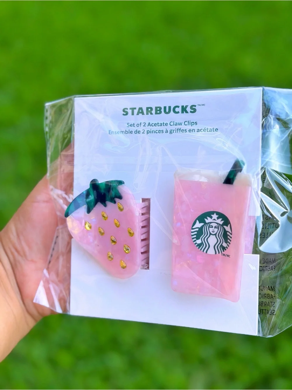 Starbucks Limited Edition Strawberry & Pink Drink Hair Claw Clips Set